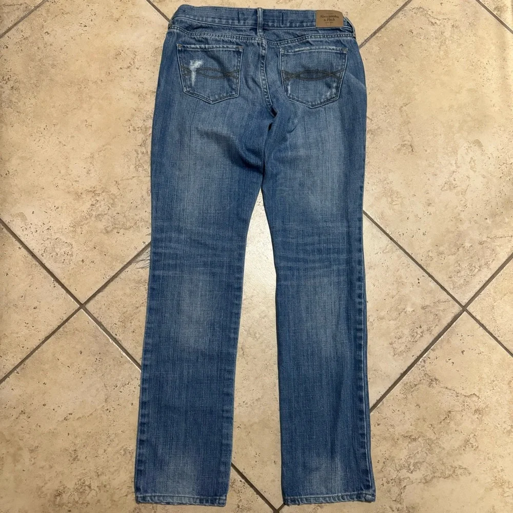 Abercrombie & Fitch Blue Distressed Straight Leg Jeans - Picture 4 of 5